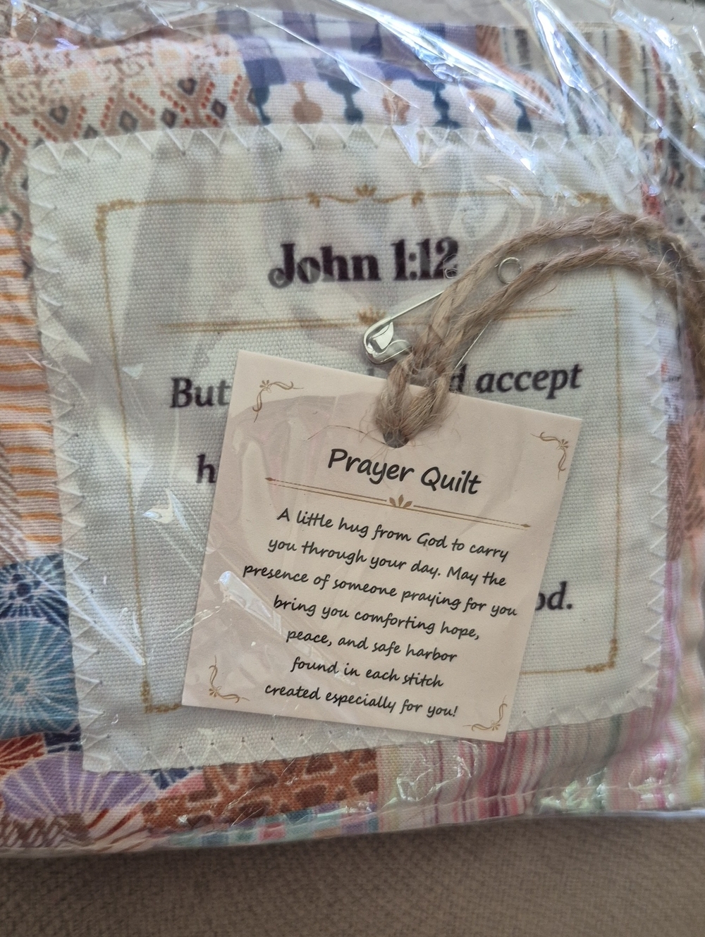 4" Pocket-size Prayer Quilt with Bible Verses and Sewn In Crosses